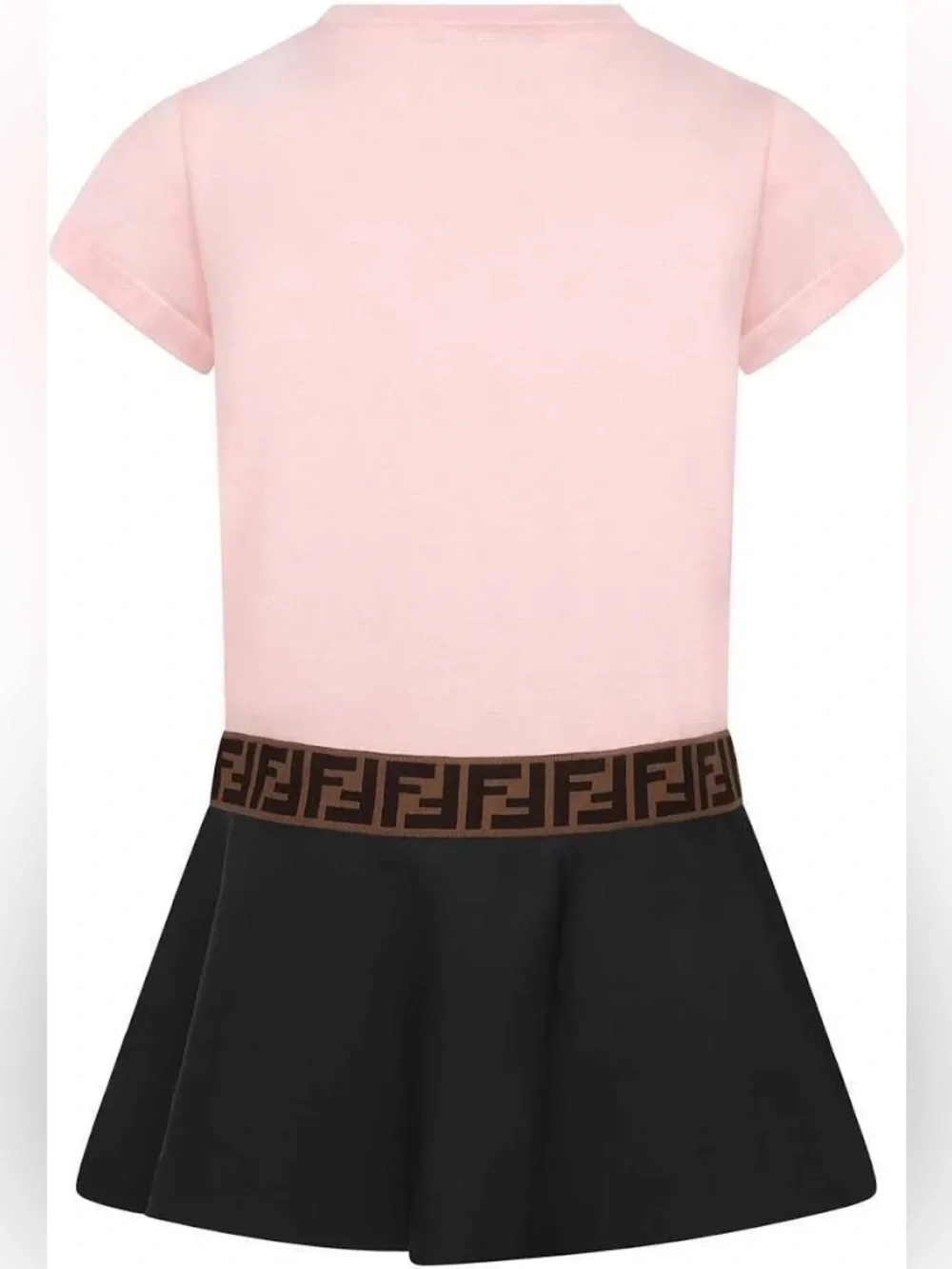 Fendi Pink and Black Logo Tee Dress with Brown FF Waistband